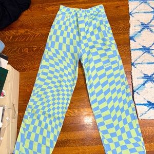 Blue and green checker jeans super flattering and compfy